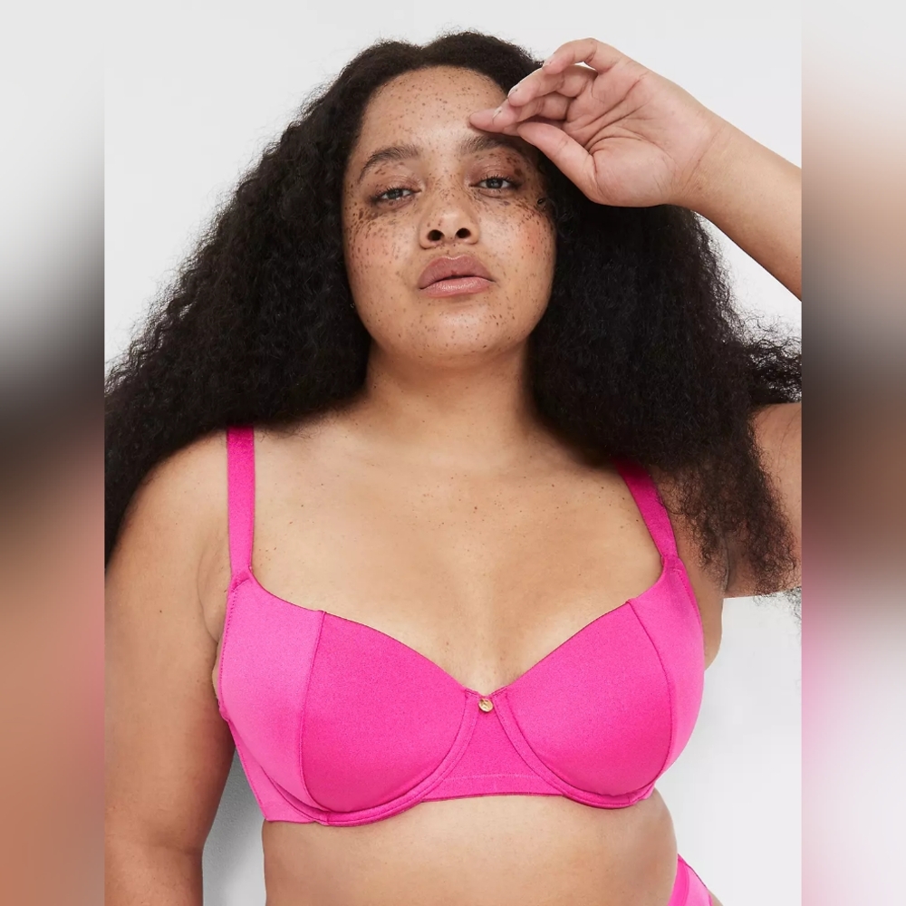 Lane Bryant Cacique Shimmer Lightly Lined Balconette Bra 50DDD Dark Fuschia NWT